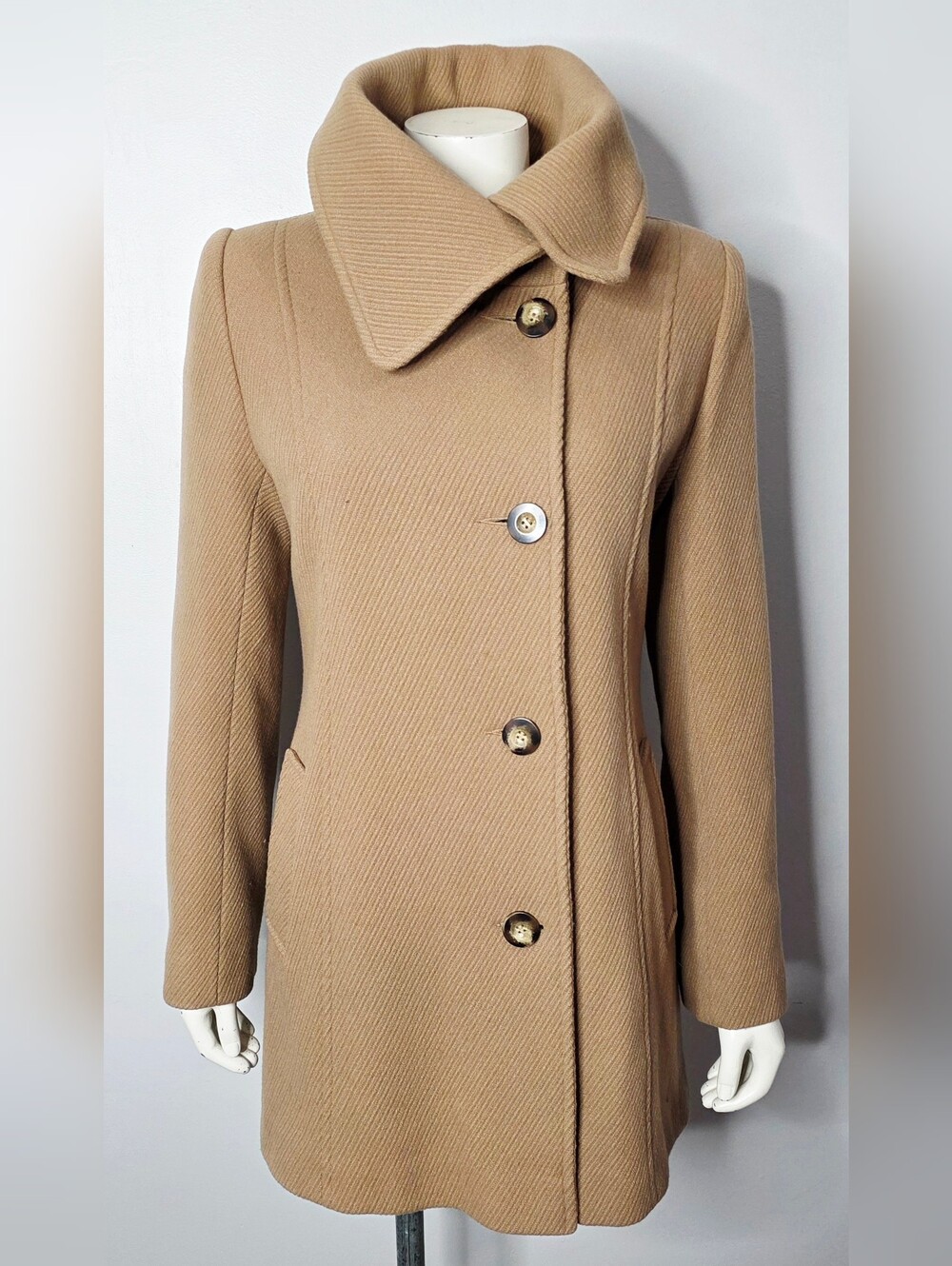 Vintage Martoni Camel Wool & Cashmere Funnel Neck Coat
